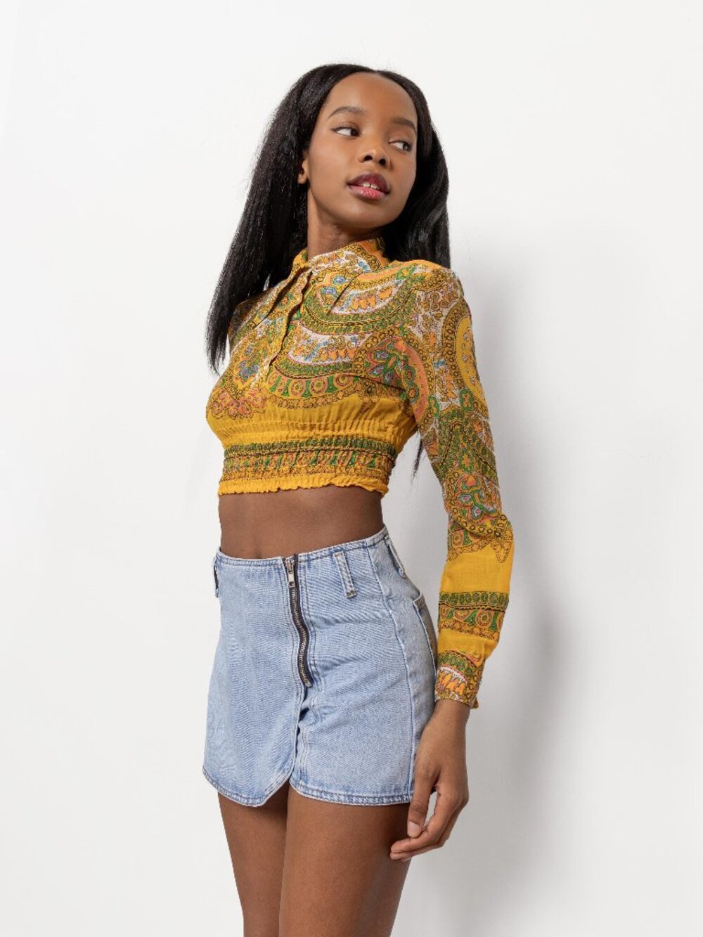 Vintage Light Denim Skort: High Waist Mini Skirt Shorts (Size 2/3)